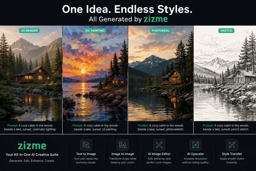 image: A collage showing various art styles (3D, Oil Painting, Photoreal, Sketch) all generated by the tools mentioned in the article.