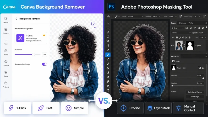 Side-by-Side Comparison of Canva Background Remover vs Adobe Photoshop Masking Tool