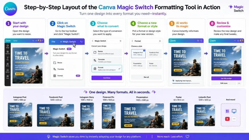 Step-by-Step Layout of the Canva Magic Switch Formatting Tool in Action