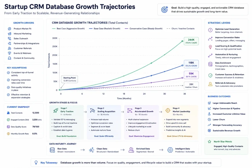Strategic Diagram Illustrating Startup CRM Database Growth Trajectories