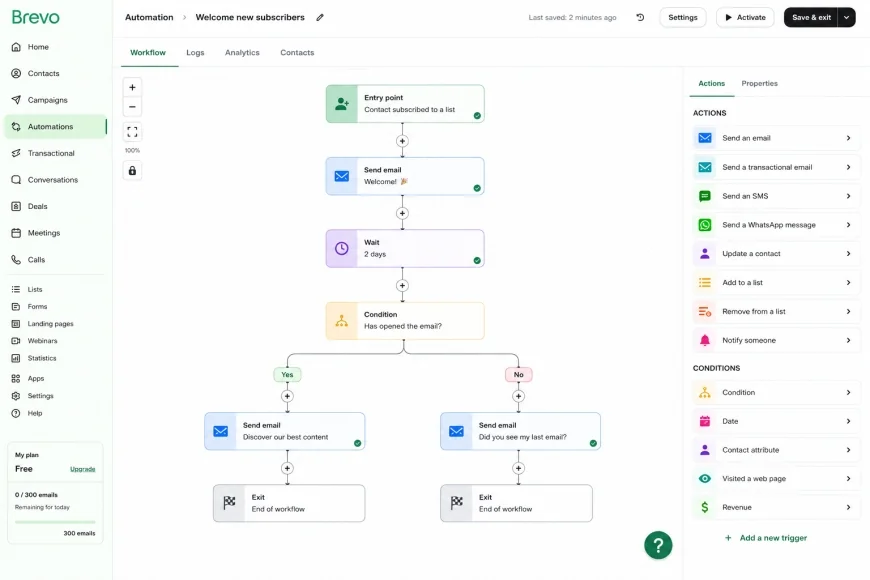 Interface screenshot of Brevo's marketing automation workflow builder