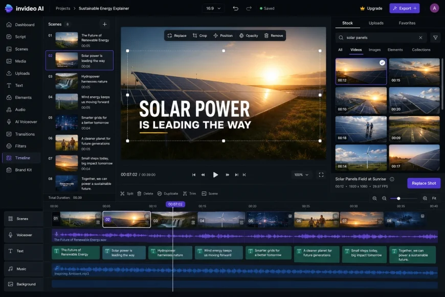 Detailed Timeline Editor in InVideo AI with Stock Asset Replacement