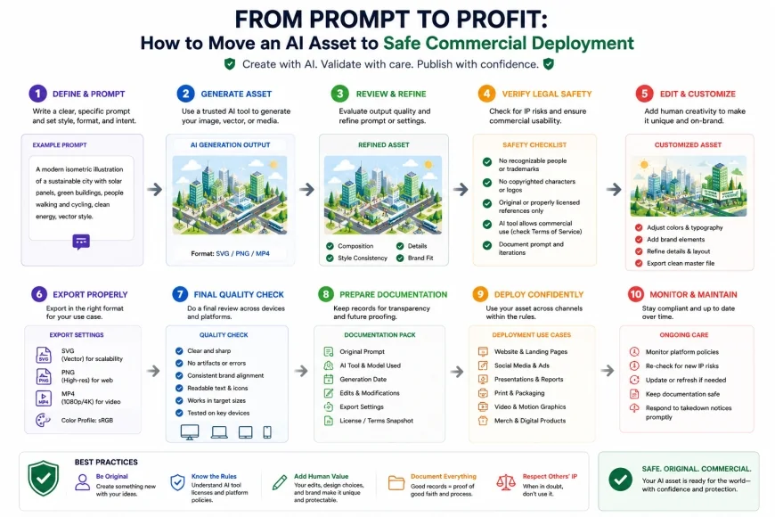 Process diagram showing how to move an AI asset from prompt to safe commercial deployment