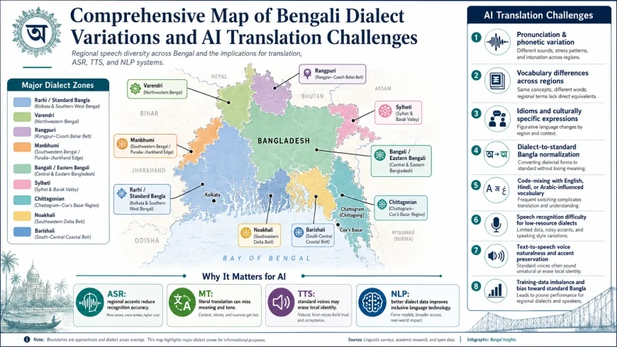 Comprehensive Map of Bengali Dialect Variations and AI Translation Challenges