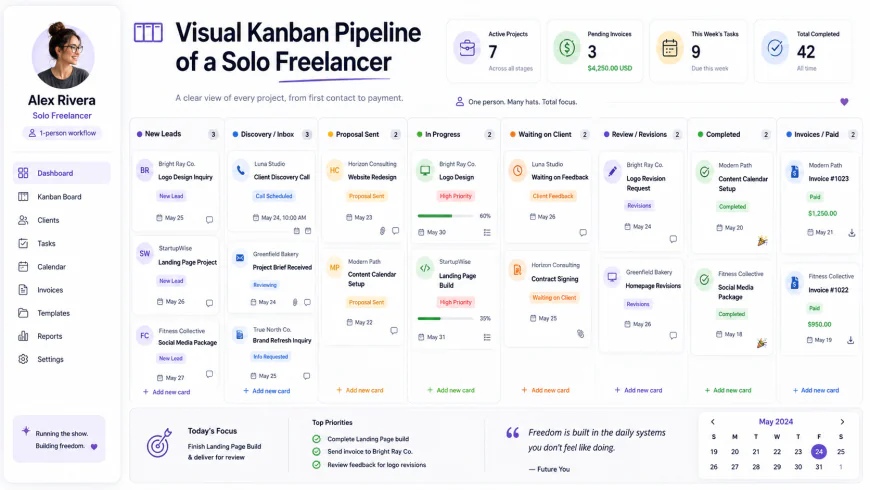 Visual Kanban Pipeline of a Solo Freelancer