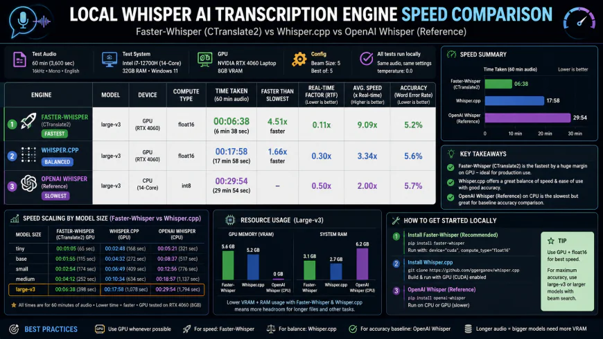 Local Whisper AI Transcription Engine Speed Comparison