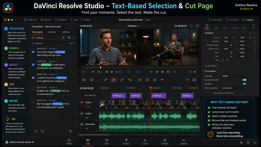 DaVinci Resolve Studio Text-Based Selection and Cut Page