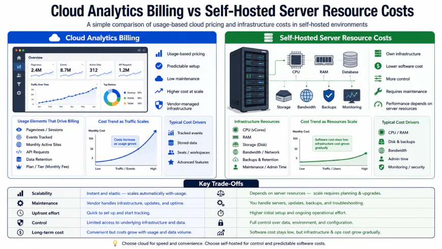 Diagram illustrating Cloud Analytics Billing vs Server Resource Costs in self-hosted environments
