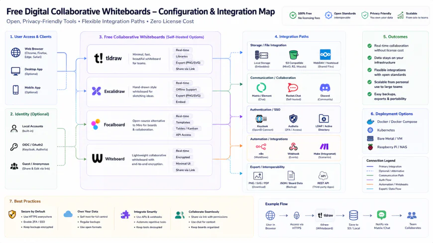 Configuration map showcasing integration paths for free digital collaborative whiteboards
