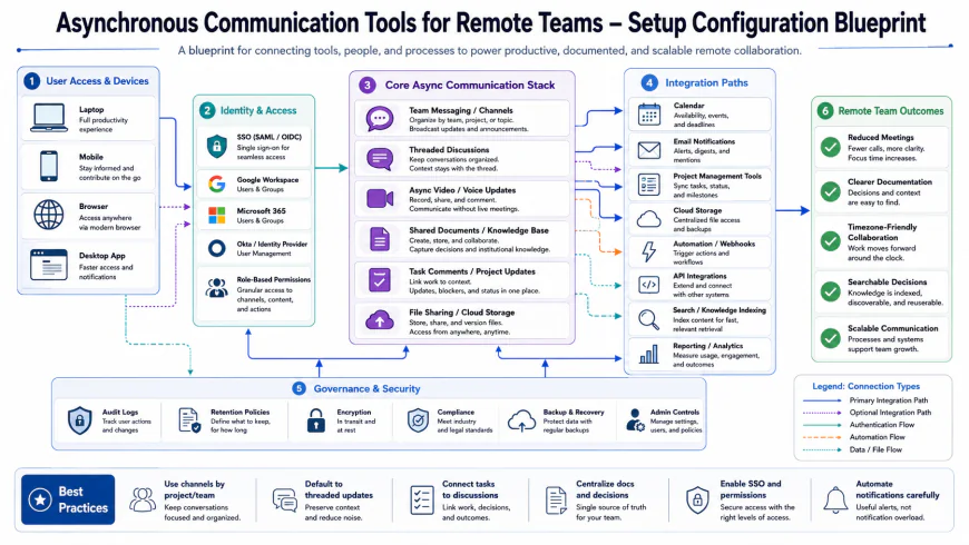 Setup configuration blueprint showing correct integration paths for asynchronous communication tools for remote teams