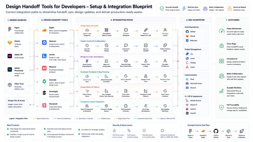 Setup configuration blueprint showing correct integration paths for design handoff tools for developers