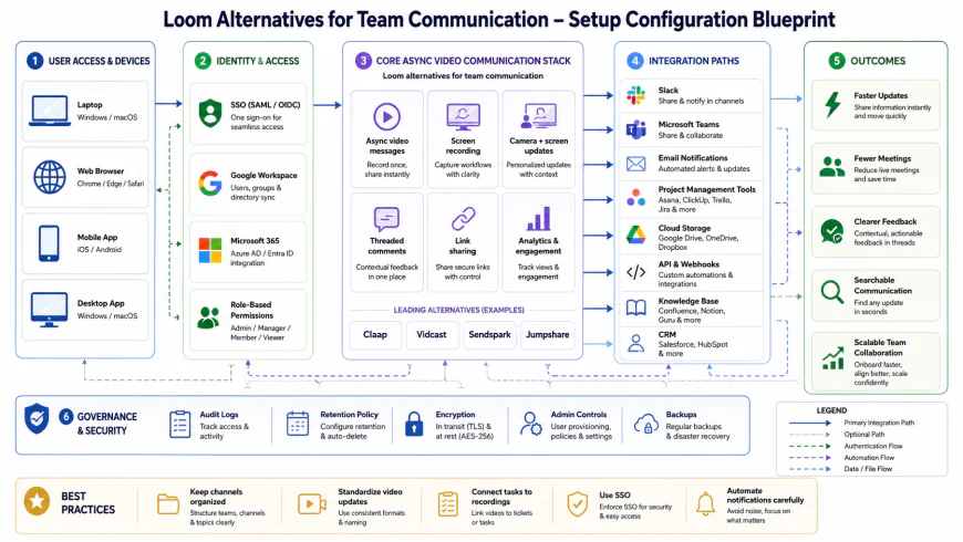 Setup configuration blueprint showing correct integration paths for loom alternatives for team communication