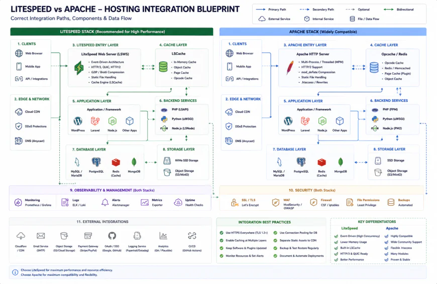Setup configuration blueprint showing correct integration paths for litespeed vs apache web server hosting