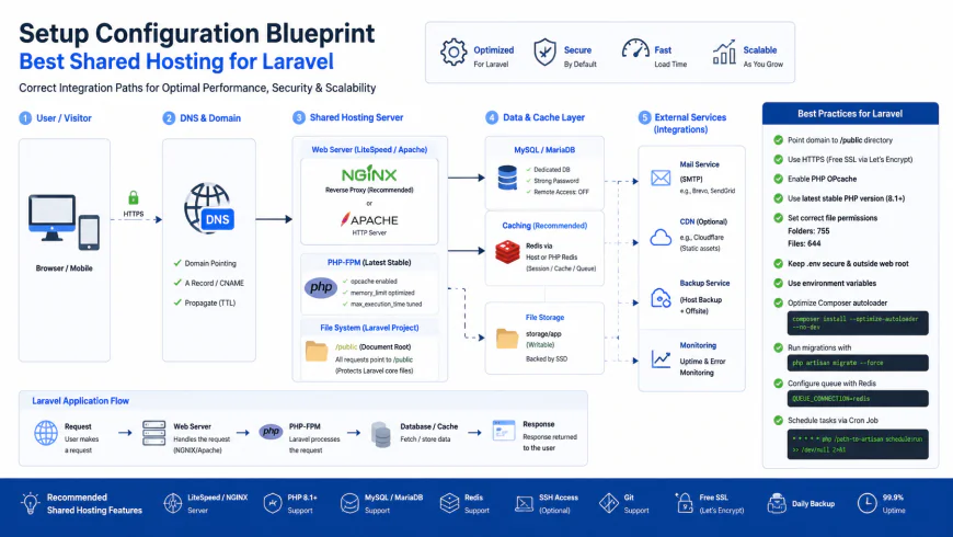 Setup configuration blueprint showing correct integration paths for best shared hosting for laravel