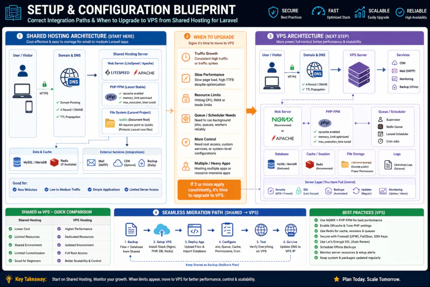 Setup configuration blueprint showing correct integration paths for when to upgrade to vps from shared hosting