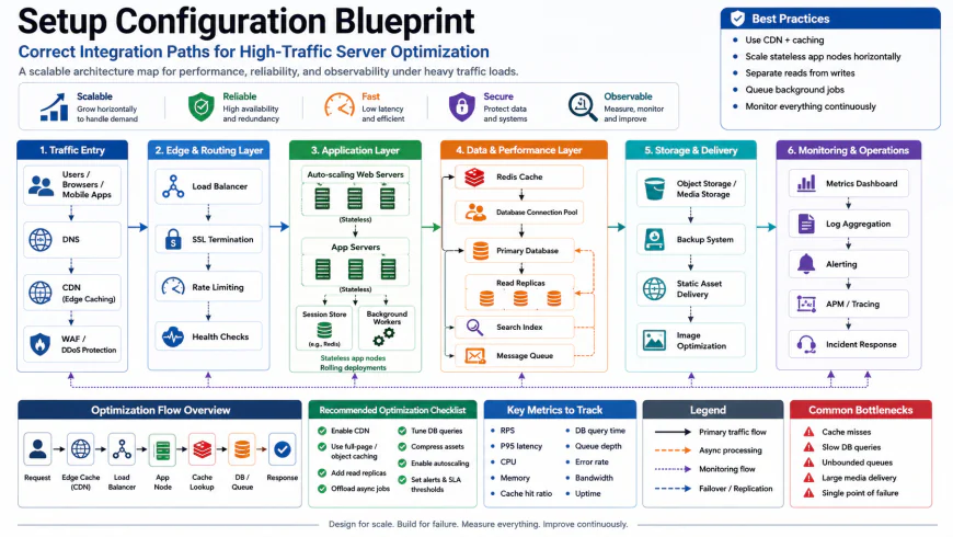 Setup configuration blueprint showing correct integration paths for high-traffic server optimization