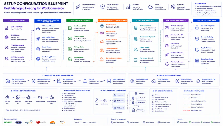 Setup configuration blueprint showing correct integration paths for best managed hosting for woocommerce