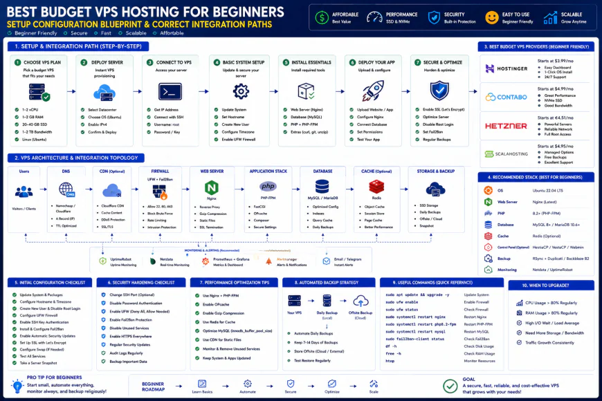 Setup configuration blueprint showing correct integration paths for best budget vps hosting for beginners