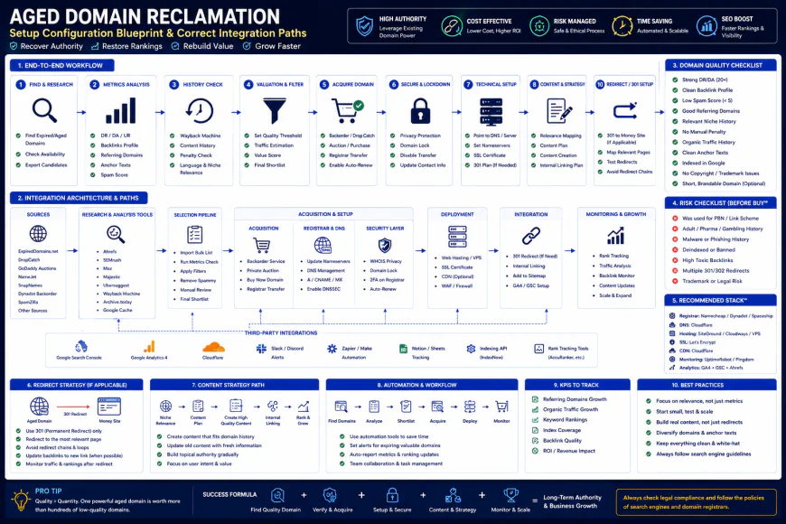 Setup configuration blueprint showing correct integration paths for aged domain reclamation
