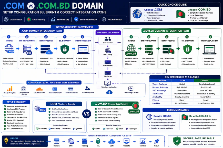Setup configuration blueprint showing correct integration paths for com vs com bd domain