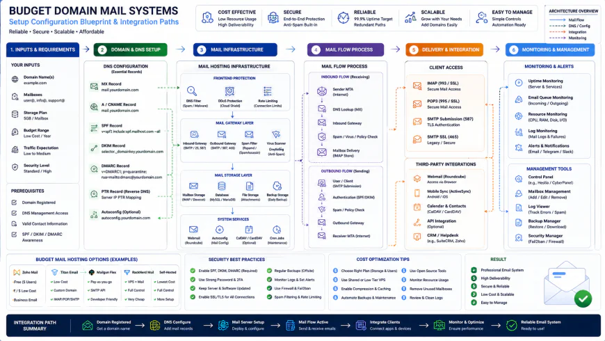 Setup configuration blueprint showing correct integration paths for budget domain mail systems