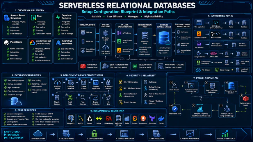 Setup configuration blueprint showing integration paths for serverless relational databases