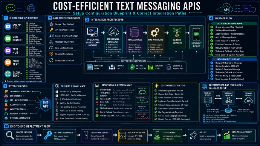 Setup configuration blueprint showing correct integration paths for cost-efficient text messaging APIs