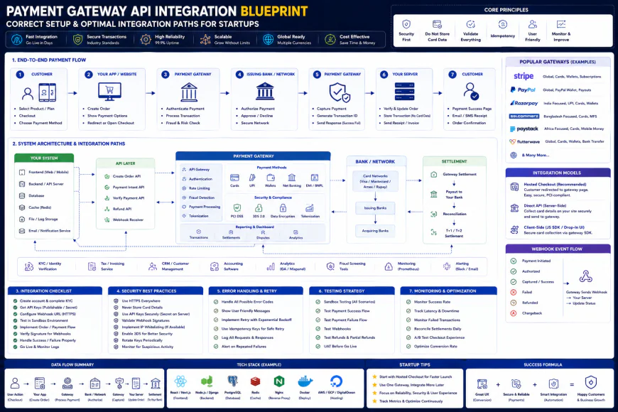 Setup configuration blueprint showing correct integration paths for payment gateway api for startups