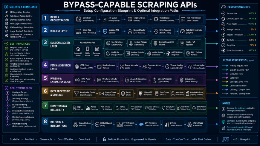 Setup configuration blueprint showing optimal integration paths for bypass-capable scraping APIs